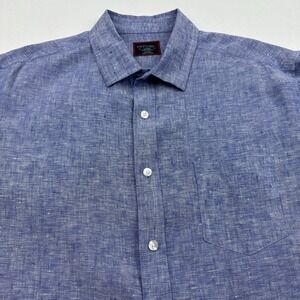 UNTUCKit Linen Shirt Mens Large Blue Button Up Short Sleeve Wrinkle Resistant